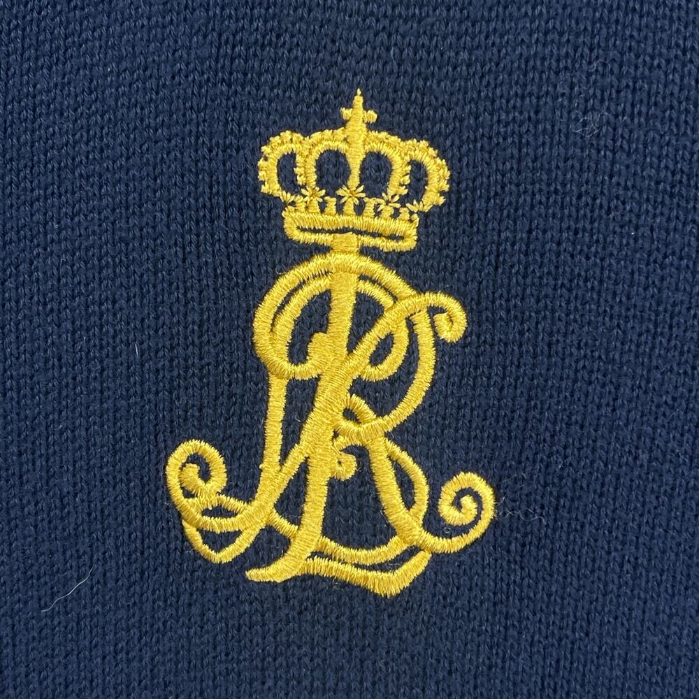 LAUREN RALPH LAUREN Sweater L LRL Monogram Crest Cardigan Full Zip Cotton Blue - Picture 8 of 11